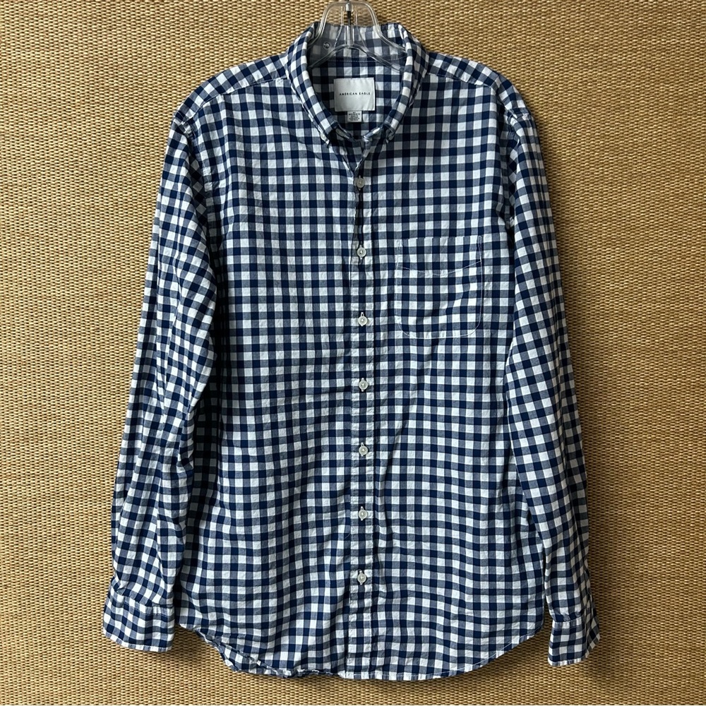 American Eagle Shirt Men’s Medium Tall Blue White Check